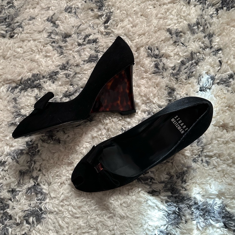 Black Suede Stuart Weitzman Tortoise Wedge Heel | 8.5